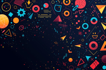 Dynamic Back-to-School Background: Burst of Colorful Geometric Shapes and Academic Symbols