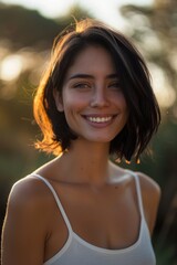 Portrait of a young woman with short, shoulder length hair. have a beautiful smile