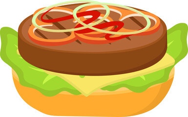 Hamburger Without Bun on Top Illustration