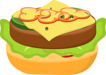 Hamburger Without Bun on Top Illustration
