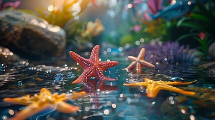 Natural beauty of tide pools with colorful starfish