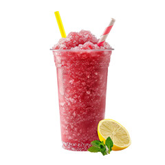 Front view of a cherry-lime slush isolated on a white transparent background