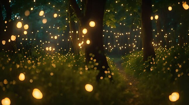 A spellbinding midnight stroll through a secret fairytale garden illuminated by glowing fireflies
