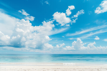 Fototapeta premium Sunny Beach with Blue Sky and Ocean View