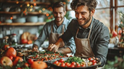 Joyful Gay Couple Cooking Together for Festive Holiday Meal