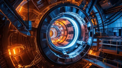 particle accelerator facility with massive rings of glowing energy