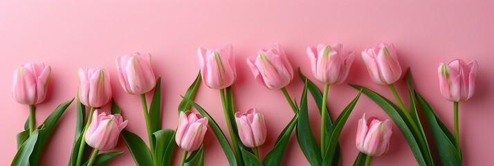 Pink tulip roses with water droplets against pink background