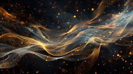 Elegantly mysterious art with shimmering gold lines on black background.