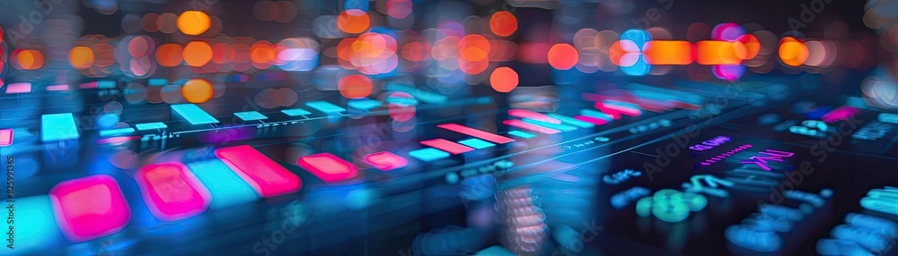 Poster colorful digital interface with vibrant led lights and futuristic technology. suitable for high-tech