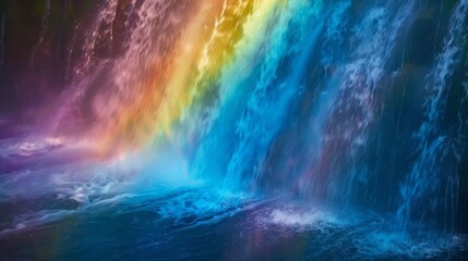 Natures symphony the soothing sounds of a waterfall accompanied by the vibrant colors of a rainbow.