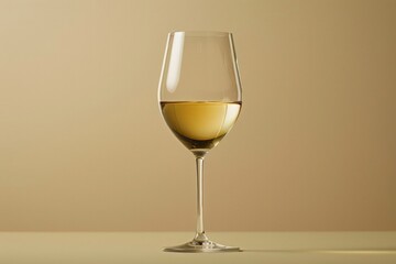 Wine White glass  on a light beige background. Realistic image alcohol drink for invitation to a party, promotional products wine shop or wine tasting concept.