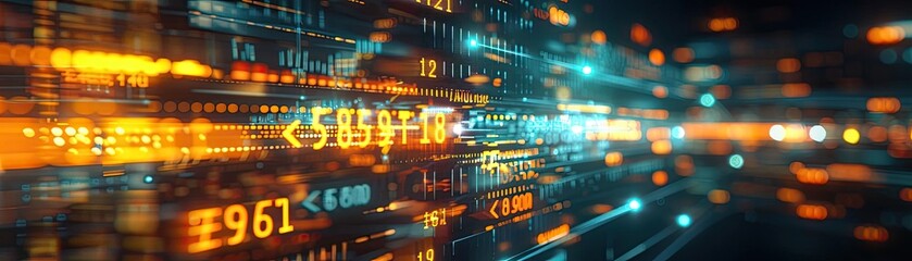 Fototapeta premium Abstract digital data stream with glowing binary code and numbers, representing technological concepts of big data and information flow.