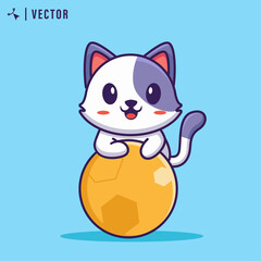 Cute cartoon cat playing with ball in isolated background vector illustration