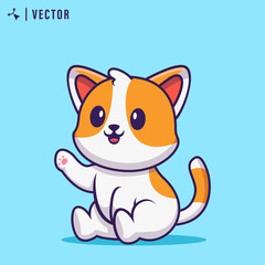 Cute puppy sits with blue isolate background, vector illustration