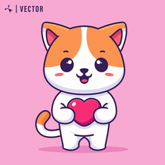 Cute white dog is holding red heart .Valentine's day concept