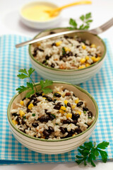 Rice with black beans and corn.