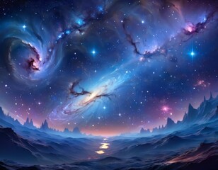 Fototapeta premium A breathtaking digital art piece capturing the swirling movement of galaxies and stars in a vibrant cosmic scene.. AI Generation