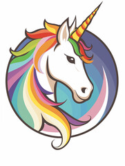 rainbow unicorn head - white background - illustration - generative ai