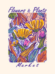 Aesthetic hand drawing abstract plants and flowers, floral, hand drawn and pattern vector illustration background. Design for wall art, decoration, print, poster, cover and wallpaper.