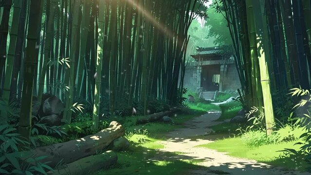 gate torri in bamboo forest 4k looping video