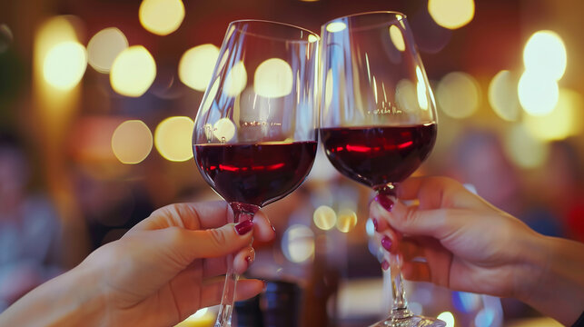 Group of friends enjoying wine in restaurant setting