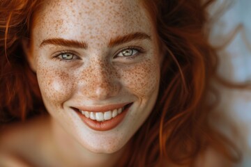 Beauty Woman. Portrait of a Carefree Woman with Freckles and a Radiant Smile