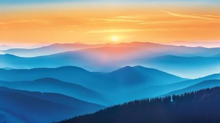 Obraz premium Silhouette of mountain range against vibrant sunset sky.