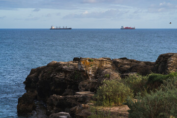 Cargo ship and lpg ship off the coast of the Atlantic Ocean in Portugal.