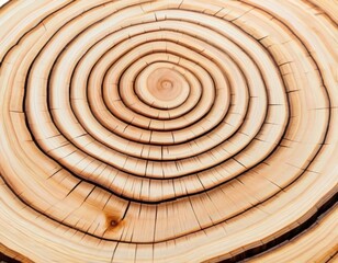 Fototapeta premium Close-up of tree rings in a cross-section of a log, displaying a natural pattern with an abstract and detailed wood texture.. AI Generation