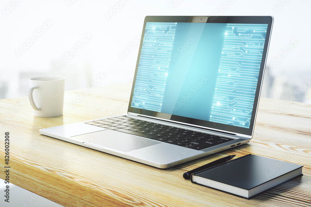 Leinwandbilder creative concept of microscheme illustration on modern laptop screen. big data and database concept.