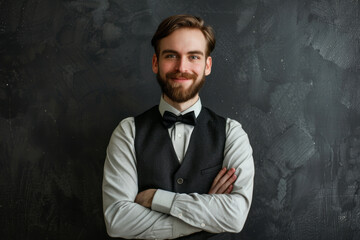 Confident smiling man in formal wear against dark background