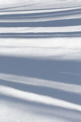 Tree shadow lines on fresh white winter landscape snow background