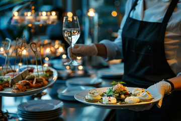 Elegant catering service with appetizers at a formal event
