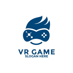Virtual reality logo design template, modern video game logo vector