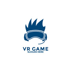 Virtual reality logo design template, modern video game logo vector