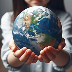 A child holds the planet Earth in his palms
