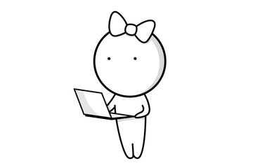 A girl stands with a laptop in her hands
