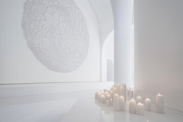 A white room with a large white circle on the wall