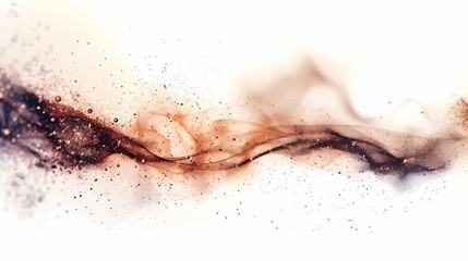A trail of particles in an abstract background, with a motion blur effect and a dynamic atmosphere, isolated on solid white background