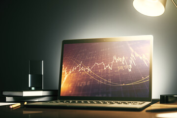 Abstract creative financial graph on modern laptop monitor, forex and investment concept. 3D...