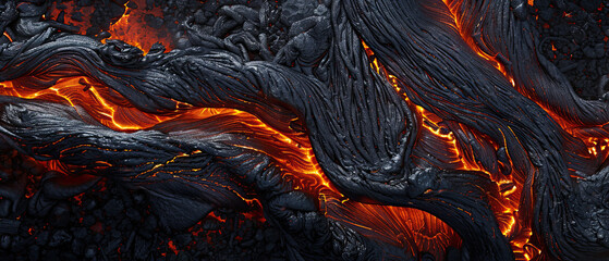 Molten lava flows through cooled lava