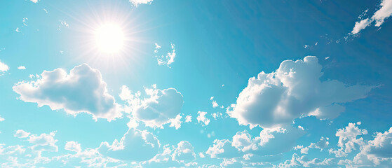 Bright sun in a blue cloudy sky - Powered by Adobe