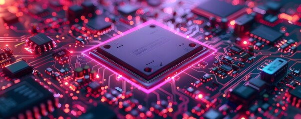 Futuristic Smart Tech Processor Illuminated with Neon Lights Showcasing Advanced AI Processing and Powerful Computing Capabilities