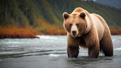 Obraz premium brown bear in water