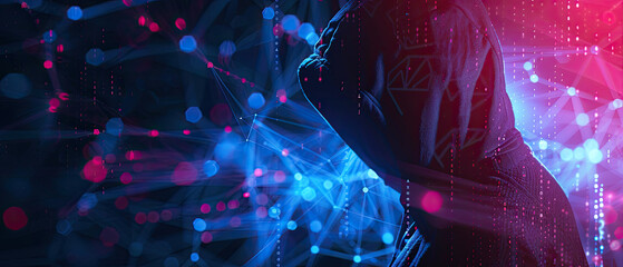 Silhouette with digital network connection dots