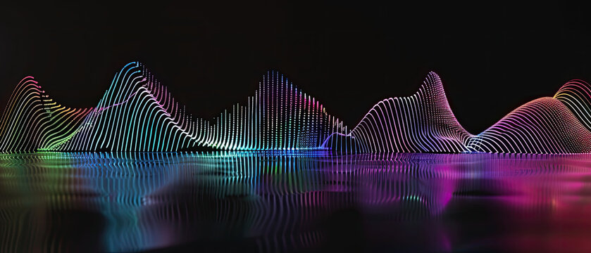 Colorful digital waveforms on dark background