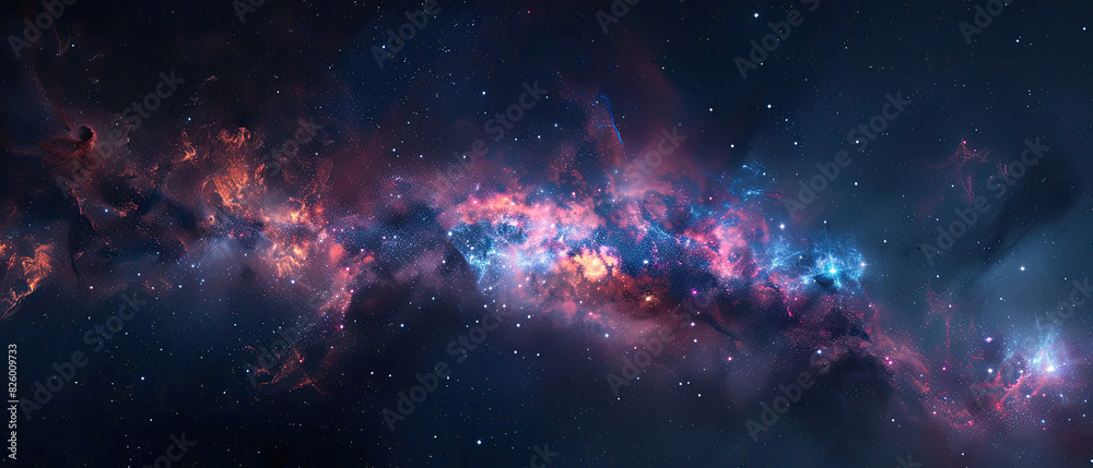 Wall mural panoramic space nebula with blue and red tones