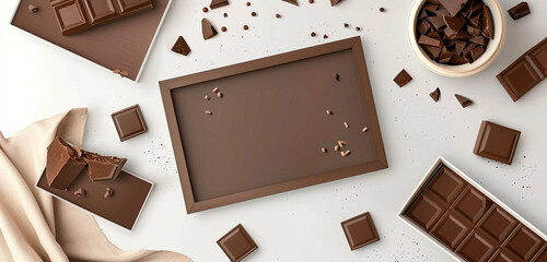 Vector stereoscopic rectangle template set with chocolate brown scrapbook mockup frame photo...