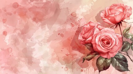 Beautiful watercolor painting of pink roses on a soft blush background, perfect for romantic and elegant designs.