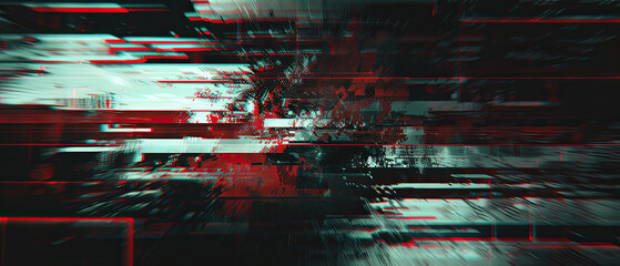 Abstract digital glitch art with red tones